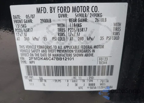 2007 Ford Edge Se z USA, uszkodzony, nr VIN 2FMDK46C47BB12101